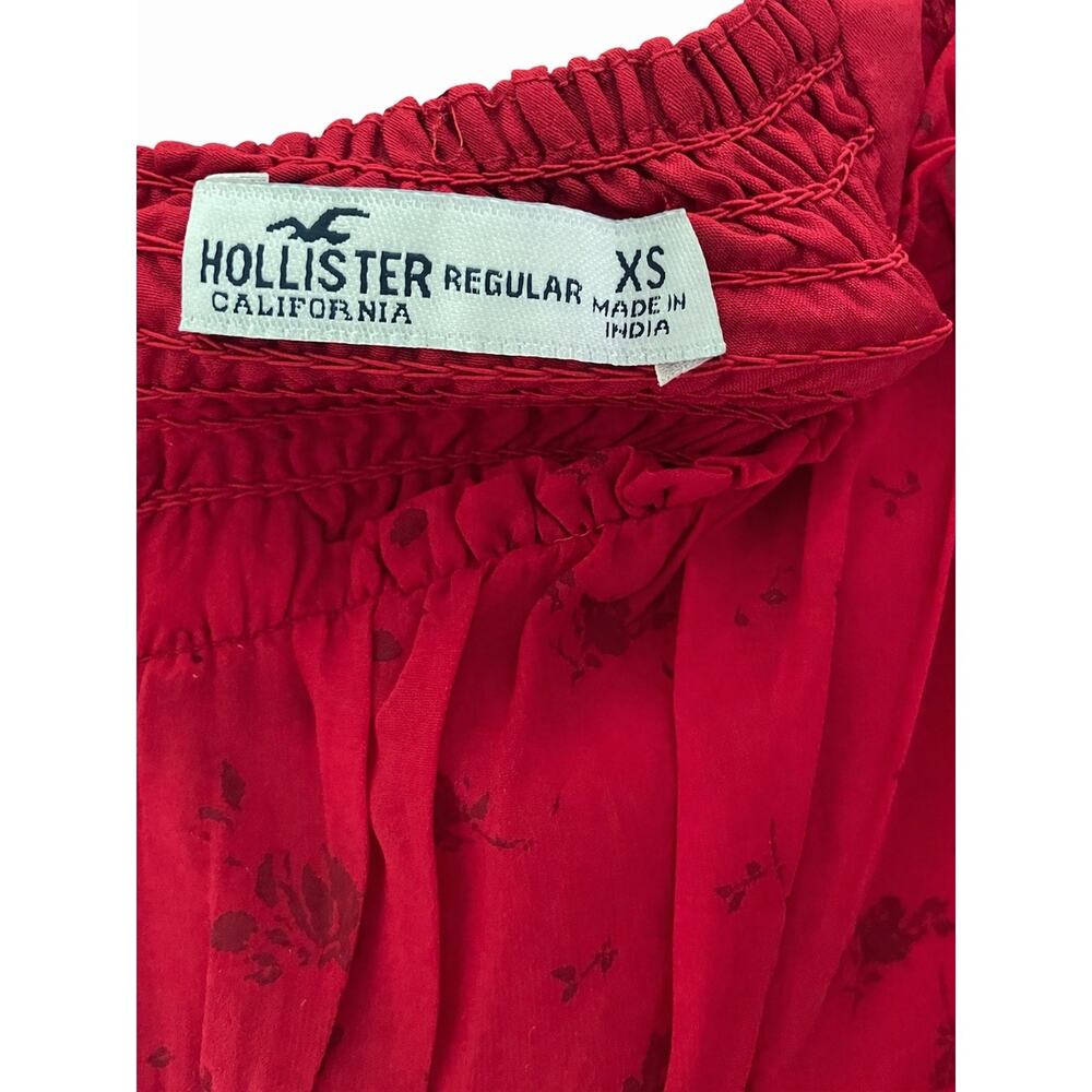 Hollister Red Flocked Chiffon Ruched Sweetheart Mini Dress - XS - Picture 4 of 5